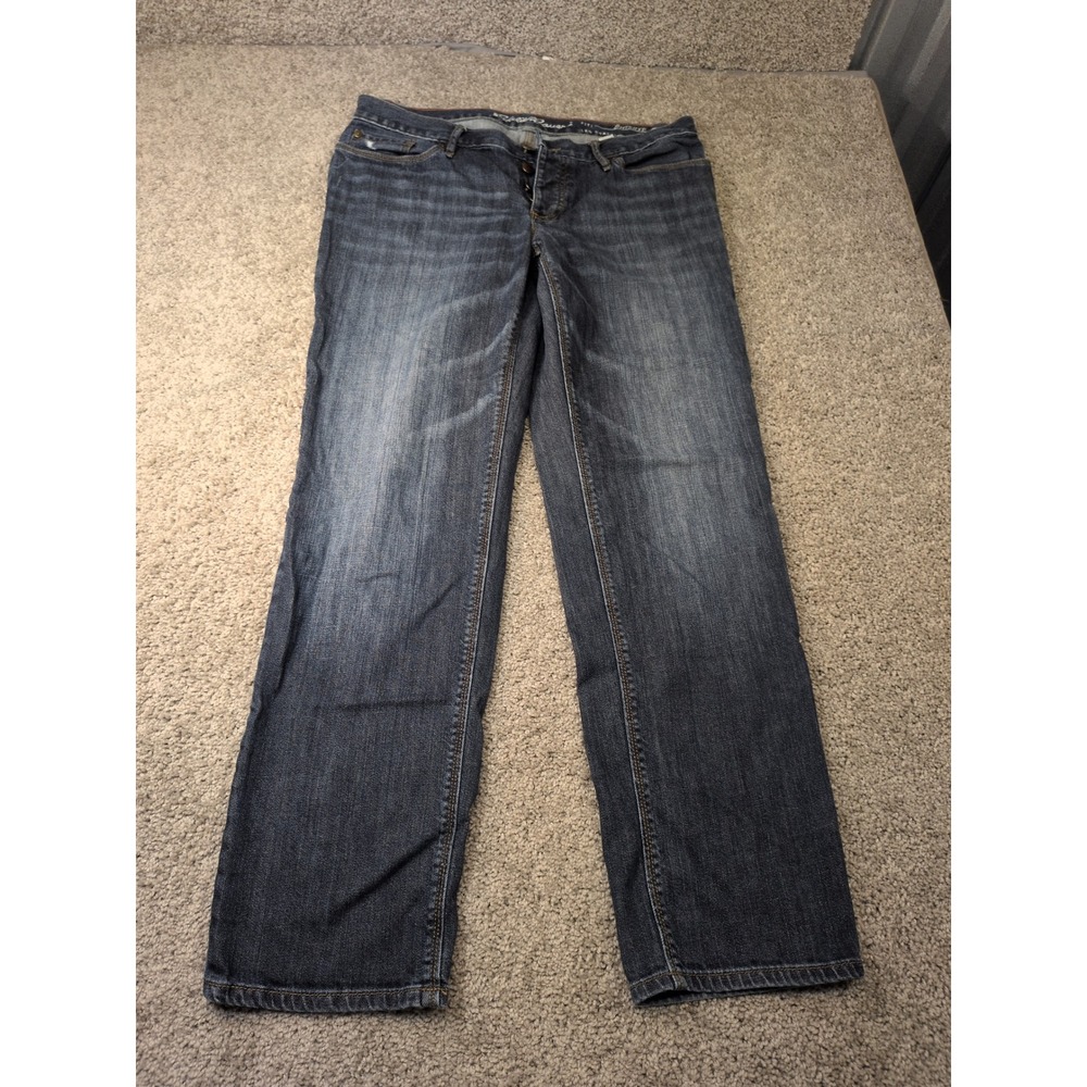 Eddie Bauer Boyfriend Relaxed Fit Button Fly Dark Wash Jeans Womens 10 Blue